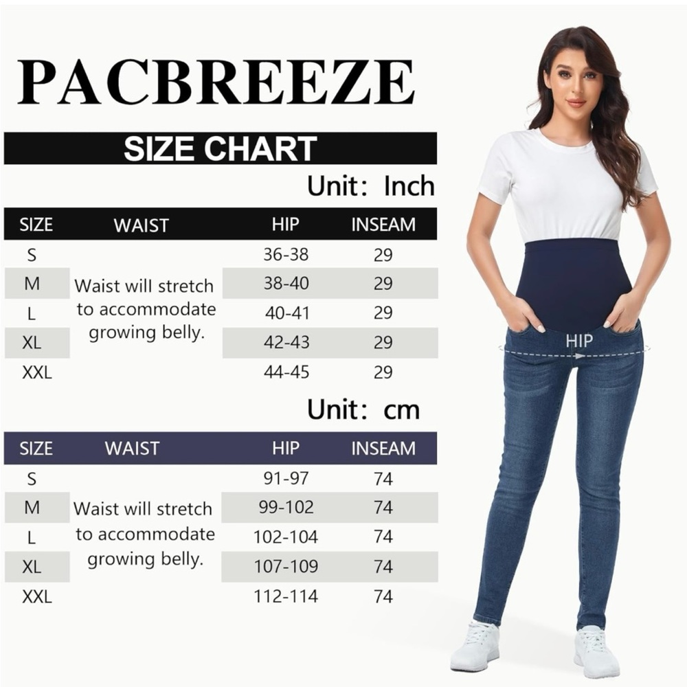 PACBREEZE Women's Maternity Jeans High Waist Denim Skinny Pants with Pockets - Picture 7 of 9